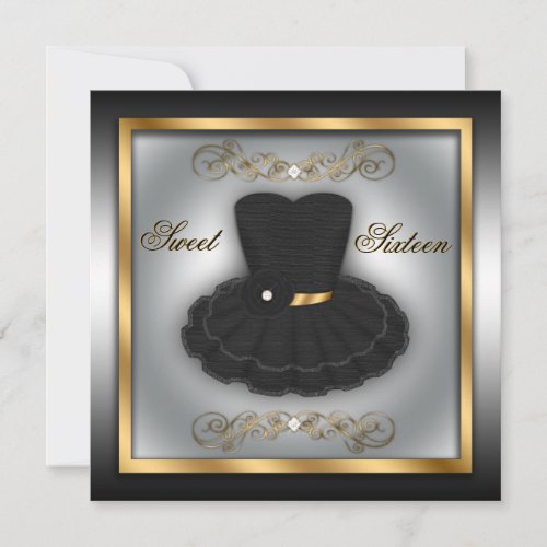 Black &amp; Gold Party Dress Birthday Invite