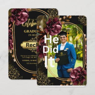 Black & Gold Party Invite Custom Name Photo Grad