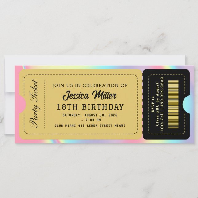 Black & Gold Party Ticket Invitation (Front)