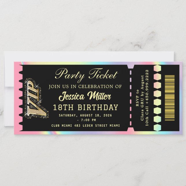 Black & Gold Party Ticket Invitation (Front)