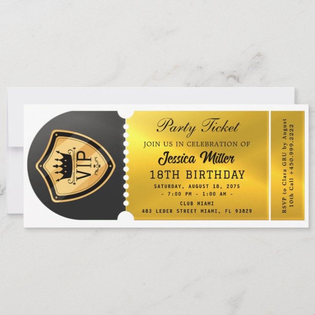 Black & Gold Party Ticket Invitation (Front)