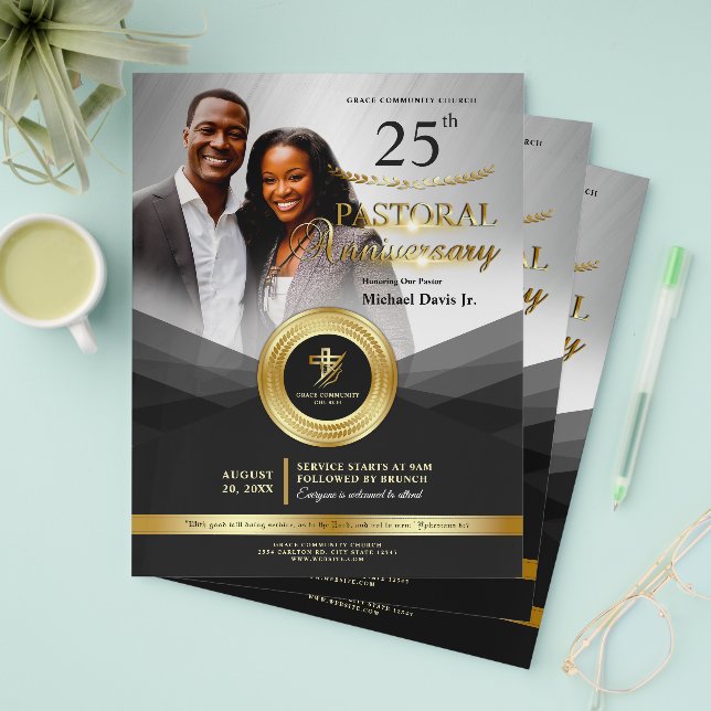 Black & Gold Pastoral Anniversary Church Event Flyer | Zazzle