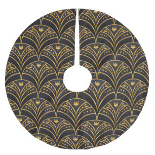Black Gold Pattern Art Deco Brushed Polyester Tree Skirt