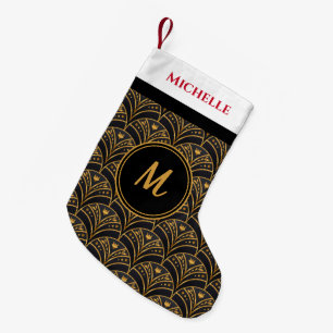 Black Gold Pattern Christmas Holidays Personalize  Small Christmas Stocking
