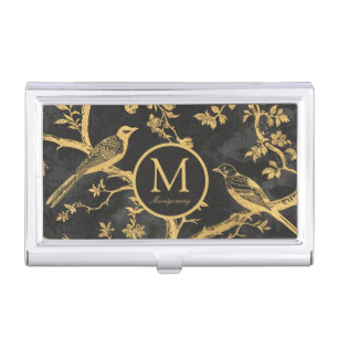 Black Gold Pattern Monogram Business Card Holder