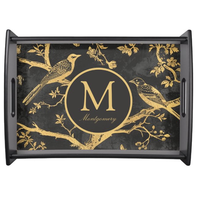 Black Gold Pattern Monogram serving tray (Front)