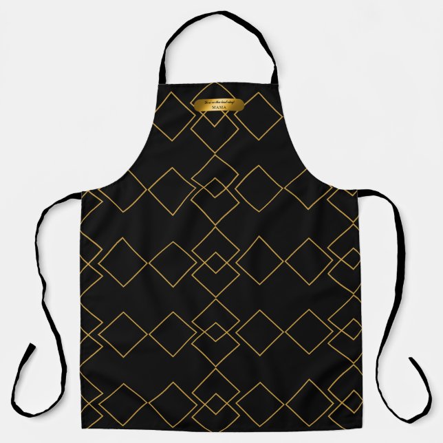 Black & Gold Patterns Personalized World Best Chef Apron (Front)