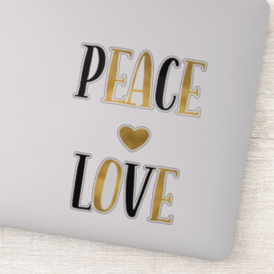 Black Gold Peace Love Heart Sticker