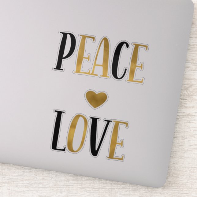 Black Gold Peace Love Heart Sticker (Detail)