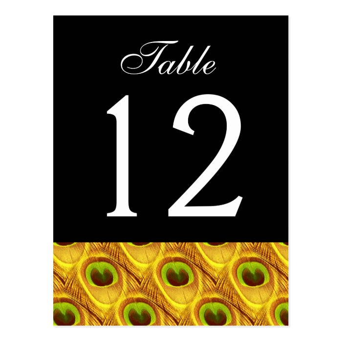 Black Gold Peacock Table Number Part of Set of 12 Post Cards