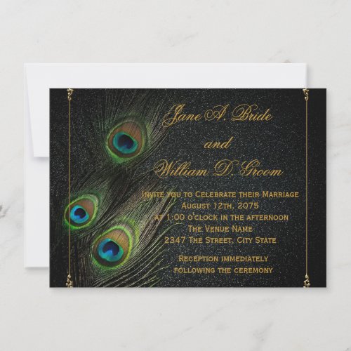 Black Gold Peacock Wedding Invitation