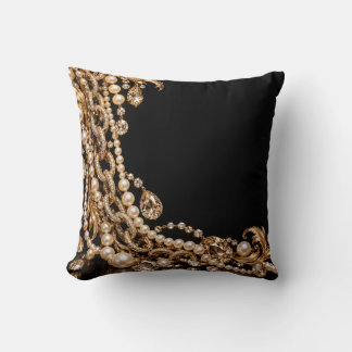 Black Gold Pearl Cascade Throw Pillow