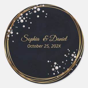 Black Gold Pearl Diamond Bow Luxury Formal Classic Round Sticker