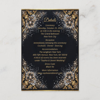 Black Gold Pearl Diamond Bow Luxury Formal Enclosure Card
