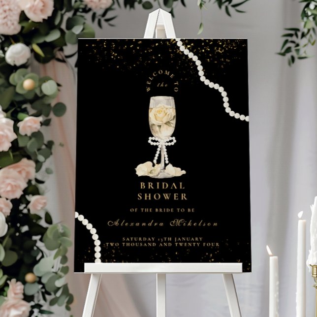 Black Gold Pearls And Prosecco Bridal Shower Foam Board (Creator Uploaded)