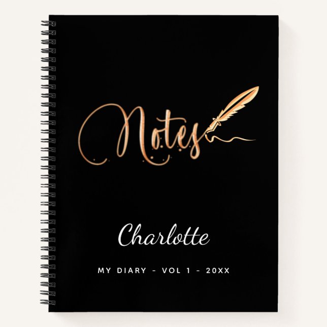 Black gold pen elegant script name notebook (Front)