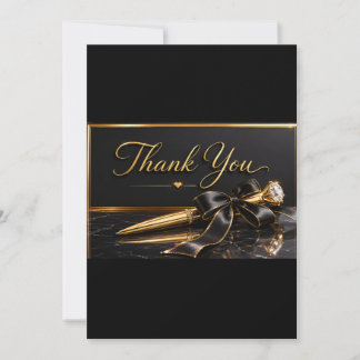 Black Gold Pen Thank You Card | Black Tie Glam