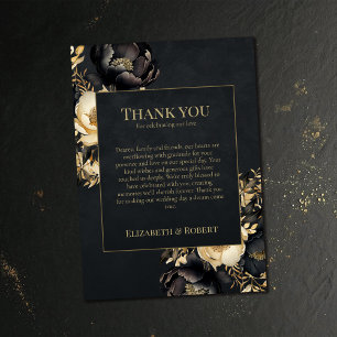 Black & Gold Peony Wedding Thank You Card