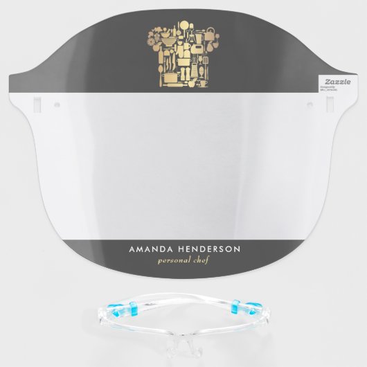 Black & Gold Personal Chef Face Shield (Front w/Glasses)