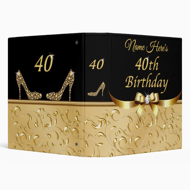 Black Gold Personalised, 40th Birthday Photo Album 3 Ring Binder (Background)
