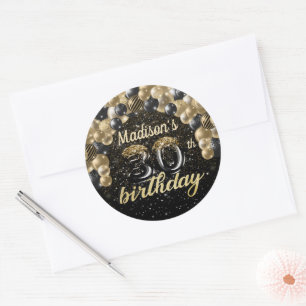 Black Gold Personalized 30th Birthday Classic Round Sticker