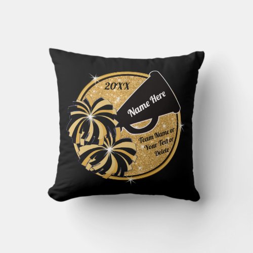 Black Gold Personalized Cheerleading Senior Gifts Throw Pillow