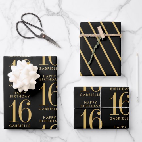 Black Gold Personalized Custom Age Wrapping Paper Sheets