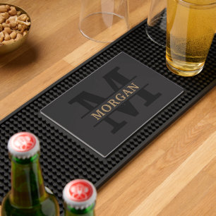 Black Gold Personalized Elegant Monogram and Name Bar Mat