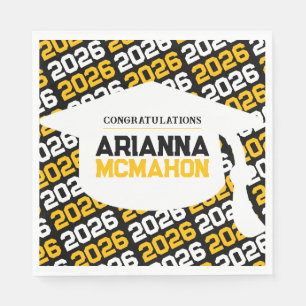 Black & Gold Personalized Graduation Cap Paper Napkins