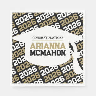 Black & Gold Personalized Graduation Cap Paper Napkins