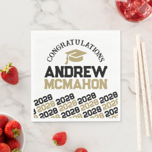 Black & Gold Personalized Graduation Party Paper Napkins