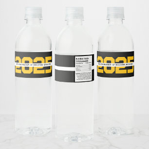 Black & Gold Personalized Graduation Water Bottle Label