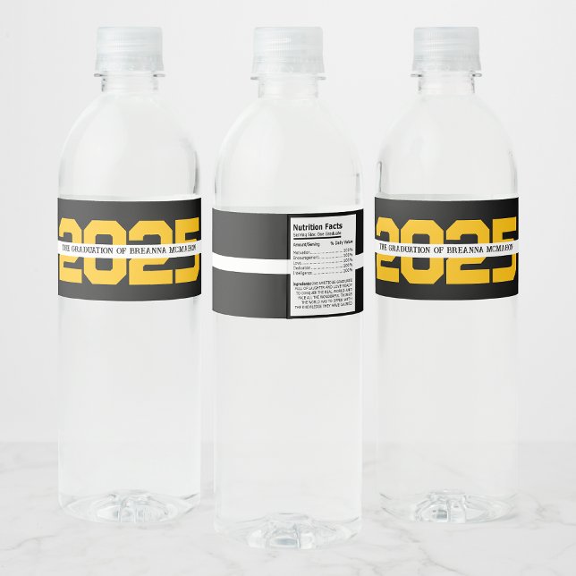 Black & Gold Personalized Graduation Water Bottle Label (Creator Uploaded)