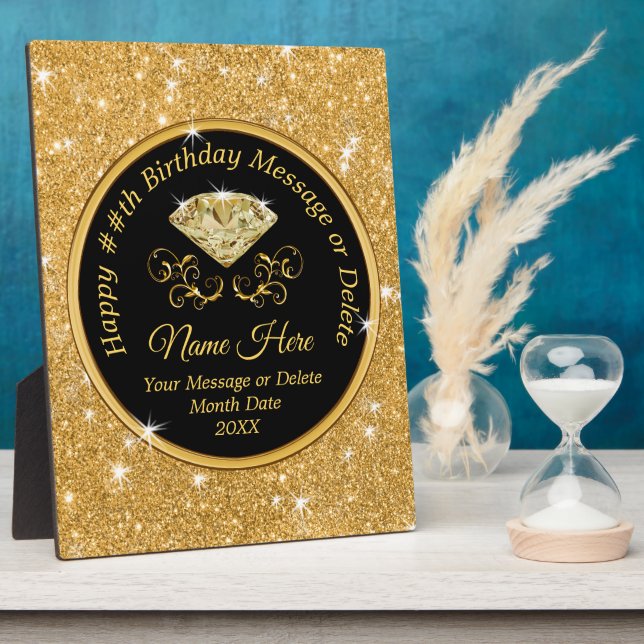 Black, Gold Personalized, Happy Birthday Plaques (Side)
