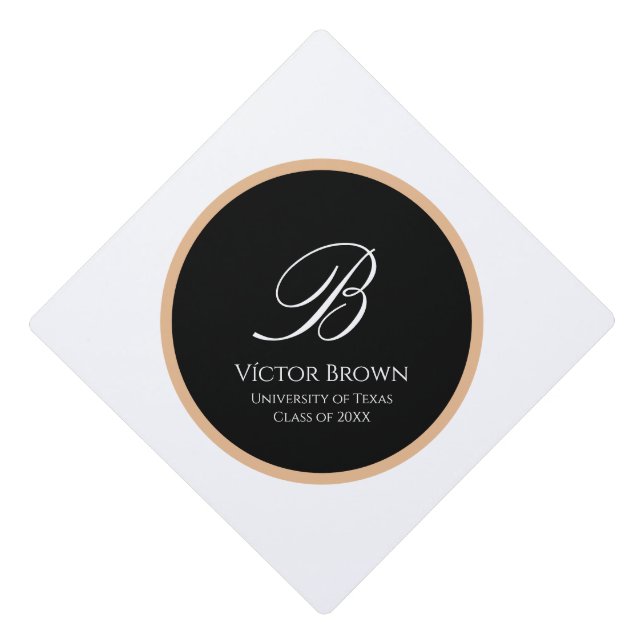Black & Gold Personalized Initial Name Logo Custom Graduation Cap Topper (Front)