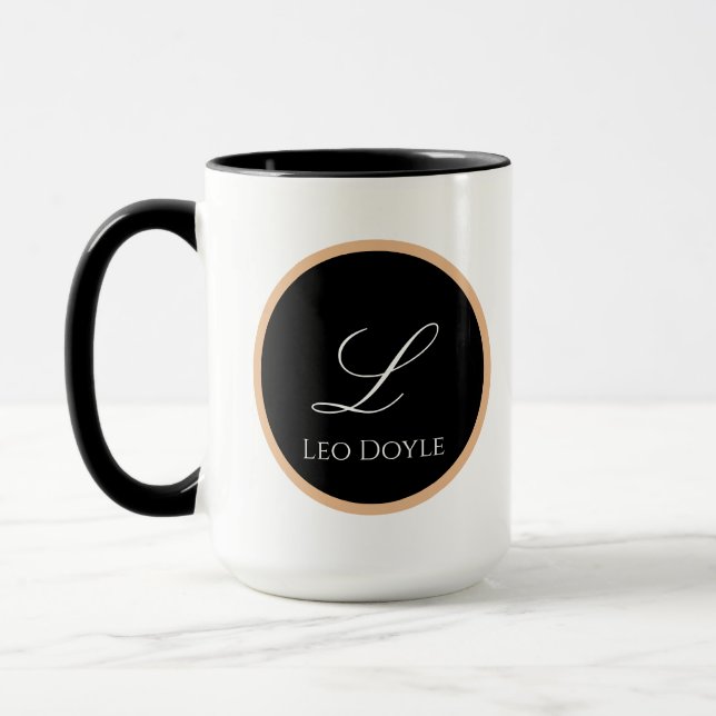 Black & Gold Personalized Initial Name Logo Custom Mug (Left)