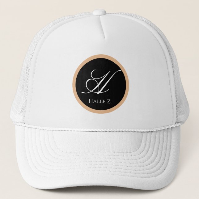 Black & Gold Personalized Initial Name Logo Custom Trucker Hat (Front)