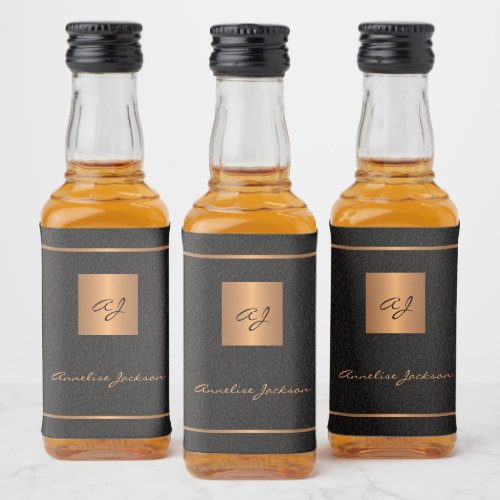 Black gold personalized initials name script liquor bottle label