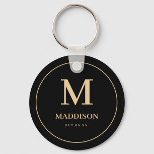Black Gold Personalized Monogram and Name Keychain