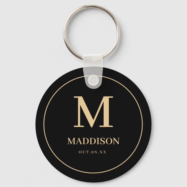Black Gold Personalized Monogram and Name Keychain (Front)