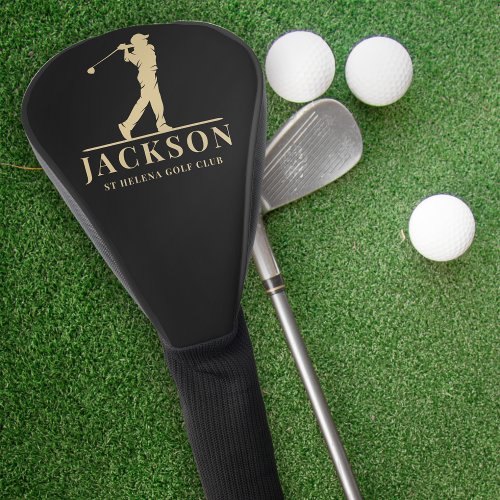 Black Gold Personalized Monogram Golf Swing Golf Head Cover
