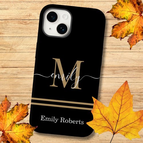 Black Gold Personalized Monogram Name  Case_Mate iPhone 14 Case