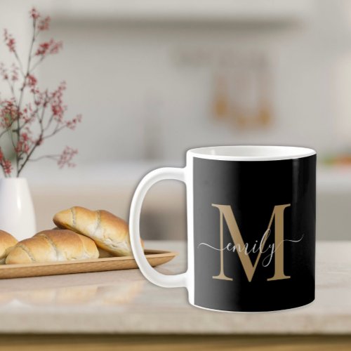 Black Gold Personalized Monogram Name  Coffee Mug