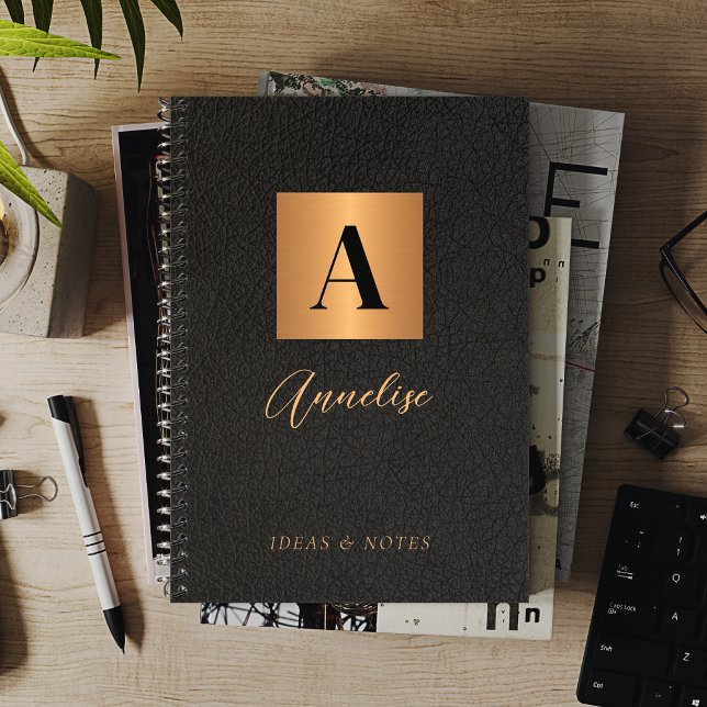 Black gold personalized monogram name  notebook (Creator Uploaded)
