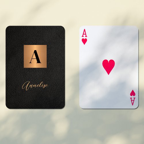 Black gold personalized monogram name  playing cards