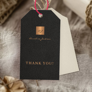 Black gold personalized monogram name script gift tags