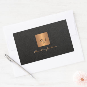 Black gold personalized monogram script name rectangular sticker