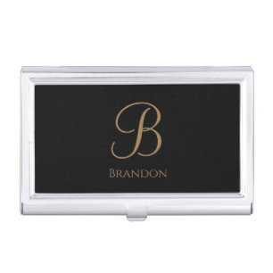Black Gold Personalized Name and Monogram Business Card Case