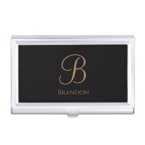 Black Gold Personalized Name and Monogram Business Card Case