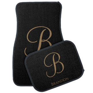 Black Gold Personalized Name and Monogram Car Floor Mat